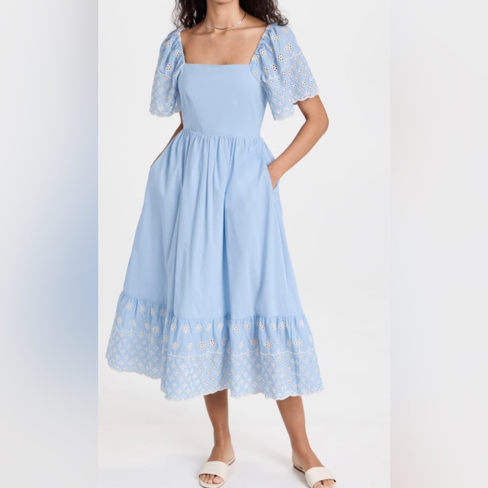 Blue Eyelet Midi Dress